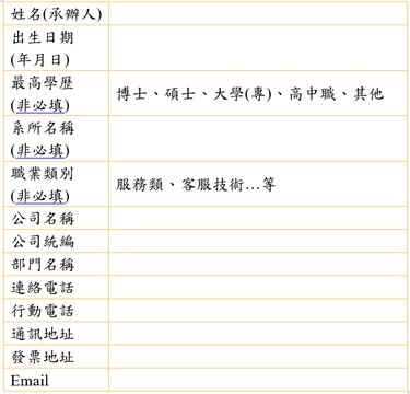 申請資料表